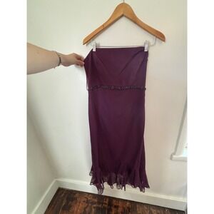 Vintage Deadstock Y2K Bridesmaid Dress Eggplant Beaded Strapless Ruffle Sz 14